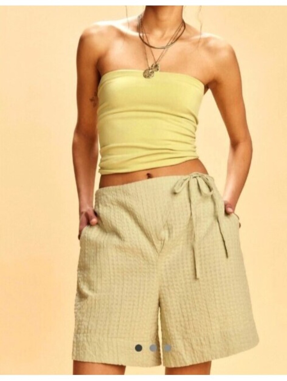 FREE-EST Pucker Check sage green wrap tie shorts sz L